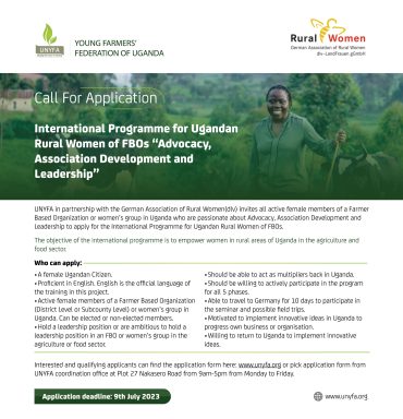 Call for Application: International Programme for Ugandan Rural Women of FBOs “Advocacy, Association Development and Leadership”