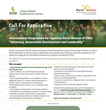 Call for application: International Programme for Ugandan Rural Women of FBOs “Advocacy, Association Development and Leadership”